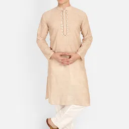 PAROKSH Men Beige Thread Work Grandeur & Majestic Artwork Khadi Handloom Kurta-picture-53
