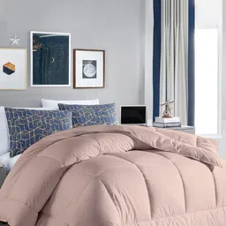RAZZAI Peach-Coloured Microfiber Mild Winter 300 GSM Reversible Double Bed Comforter-image-28
