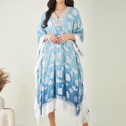 First Resort by Ramola Bachchan Embellished V-Neck Kimono Sleeves Kaftan Midi Ethnic Dress-picture-2