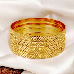 LUCKY JEWELLERY Set Of 4 18K Gold-Plated Textured Bangles-image-18