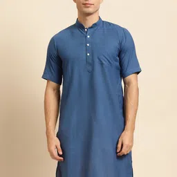 RAJUBHAI HARGOVINDAS Men Blue Solid Straight Kurta-picture-7