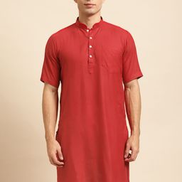 RAJUBHAI HARGOVINDAS Men Red Solid Straight Kurta-image-69