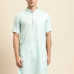 RAJUBHAI HARGOVINDAS Men Blue Solid Straight Kurta-picture-14