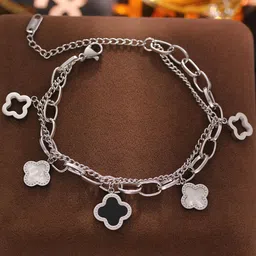 Designs & You Silver Plated Stainless Steel Mother of Pearl Wraparound Bracelet-29
