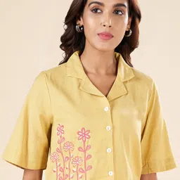 AKKRITI BY PANTALOONS Floral Embroidered Flared Sleeves Cotton Shirt Style Top-picture-30