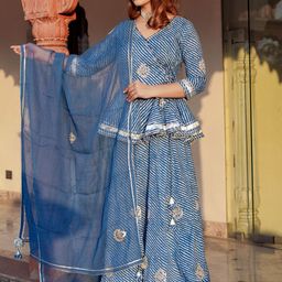 Divena Women Blue Printed Gotta Patti Lehriya Ready to Wear Lehenga & Blouse With Dupatta-picture-17