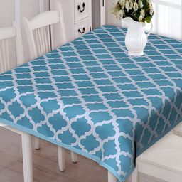 Texstylers Blue & Grey Geometric Printed Anti-Slip Cotton 6-Seater Rectangular Table Cover-13