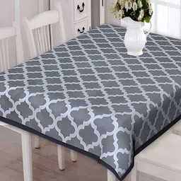 Texstylers Grey & White Geometric Printed Anti-Slip Cotton 6-Seater Table Cover-22