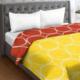 RRC Yellow & Red Geometric Microfiber 200 GSM Mild Winter Reversible Double Bed Comforter-20