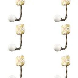 IndianShelf Lime Green and White 6 Pieces Ceramic Leaf Printed Wall Hooks-15