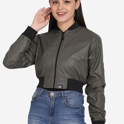 Aesthetic Bodies Women Olive Green Lightweight Crop Bomber Jacket-image-54