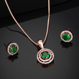 Estele Rose Gold Plated Cubic Zirconia Studded Jewellery Set-image-6