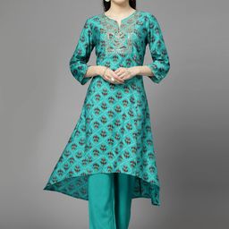 Nayam By Lakshita Ethnic Motifs Printed Regular Sequinned Chanderi Cotton Kurta Set-picture-20