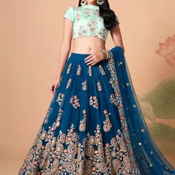 FABPIXEL Embroidered Mirror Work Semi-Stitched Lehenga & Unstitched Blouse With Dupatta-picture-53