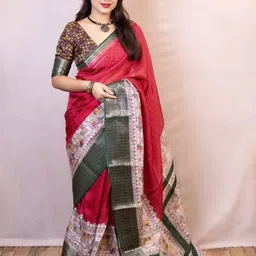 Marziyaa Checked Zari Silk Cotton Banarasi Saree-image-15