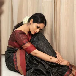 Miss Beelee Checked Zari Banarasi Saree-picture-50