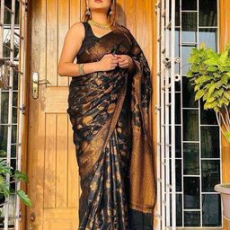 Miss Beelee Ethnic Motifs Woven Design Zari Banarasi Saree-image-97