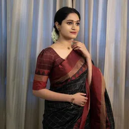 Marziyaa Checked Banarasi Saree With Blouse Piece-image-38