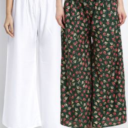 GRACIT Women White & Green Pack of 2 Printed Flared Knitted Ethnic Palazzos-picture-45