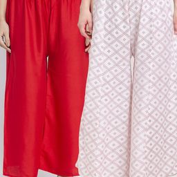 GRACIT Women Red & White Printed Ethnic Palazzos Pack of 2-image-112
