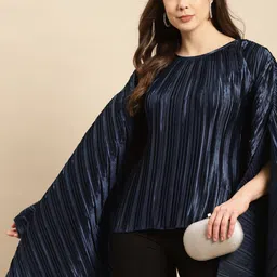 MABISH by Sonal Jain Navy Blue Satin Finish Accordion Pleats Kaftan Top-picture-38