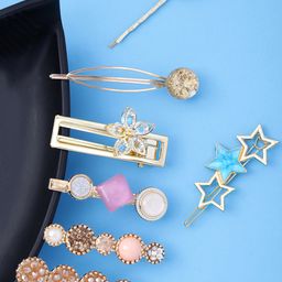 Yellow Chimes Women White & Gold-Toned Set of 7 Embellished Hair Accessory Set-15