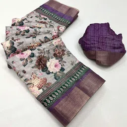 Peachmode Floral Printed Zari Tussar Saree-picture-25