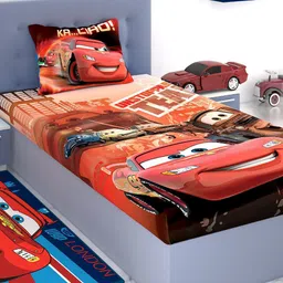 Disney Grey & Red Cars Printed 180 TC Cotton 1 Single Bedsheet with 1 Pillow Covers-3