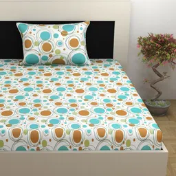 Divine Casa White & Blue 144 TC Single Bedsheet with 1 Pillow Covers-image-92