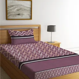 KLOTTHE Purple & Cream-Coloured Geometric 300 TC Single Bedsheet with 1 Pillow Cover-image-79