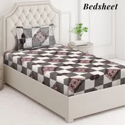 Arrabi White & Black Geometric 300 TC Single Bedsheet Set-2.15 m X 1.50 m-image-61