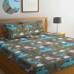 Arrabi Brown & White Cartoon Characters 300 TC King Bedsheet with 2 Pillow Covers-image-79