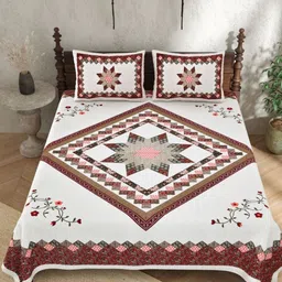 JAIPUR PRIME White Floral Printed Pure Cotton 210 TC King Bedsheet Set 2.74 x 2.54 m-image-78