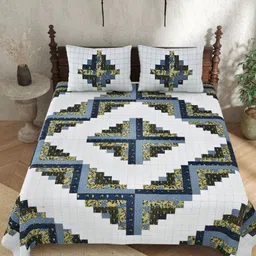 JAIPUR PRIME Green Geometric Printed Pure Cotton 210 TC King Bedsheet Set 2.74 x 2.54 m-image-64