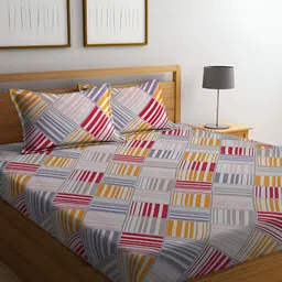 ERIC LONDON Grey Geometric Printed Microfiber 180 TC Queen Bedsheet With 2 Pillow Covers-image-39