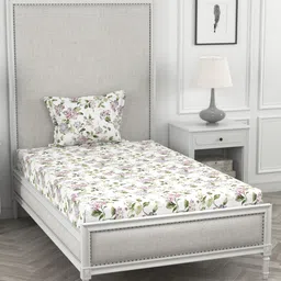 ROSARA HOME White & Pink Floral 200 TC Single Cotton Bedsheet with 1 Pillow Cover-image-41