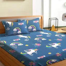 Aura Grey & Yellow 180 TC Abstract Queen Bedsheet with 2 Pillow Covers-image-58