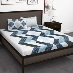 Story@home White & Blue Abstract 240TC Cotton 1 King Bedsheet with 2 Pillow Covers-image-113