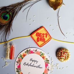 Sangria Red & Yellow Best Bro Beaded Thread Rakhi-image-23