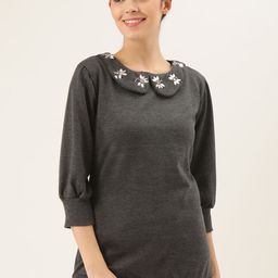 Belle Fille Women Charcoal Grey Solid Sweatshirt-image-72