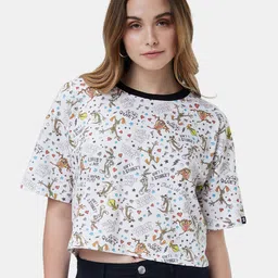 The Souled Store Women White Cotton Floral Printed Oversized T-shirt-image-94