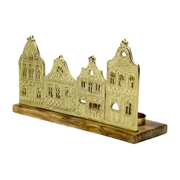 Hind Decor Yellow & Brown Christmas Castle On Wooden Base Showpiece-picture-31
