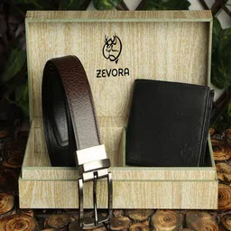 ZEVORA Men Reversiable Textured Belt and Wallet Combo-image-87