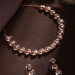 ASMITTA JEWELLERY Rose Gold-Plated American Diamond Studded Jewellery Set-31
