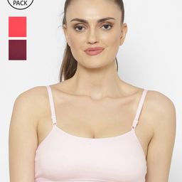 Floret Pack of 3 Pink Red & Violet Non-Padded Workout  Bra-picture-3