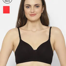 Floret Black & Red Lightly Padded Bra-50