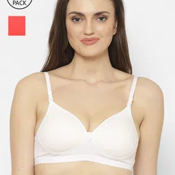Floret White & Red Set Of 2 Solid Lightly Padded Plunge Bra-8