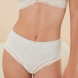 women'secret Women Ribbed Lace Detailed Hipster Briefs 4636600-44-DARK GREY-image-3