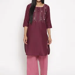 AURELIA Women Purple Floral Embroidered Kurta with Palazzos-image-43