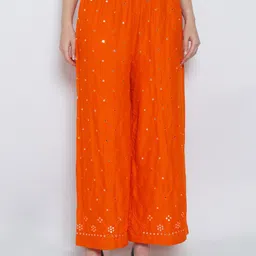 GRACIT Women Floral Embroidered Wide Leg Knitted Palazzos-picture-12